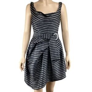 C/MEO Collective Blinded Sleeveless Striped Belted Mini Dress Black XXS NEW